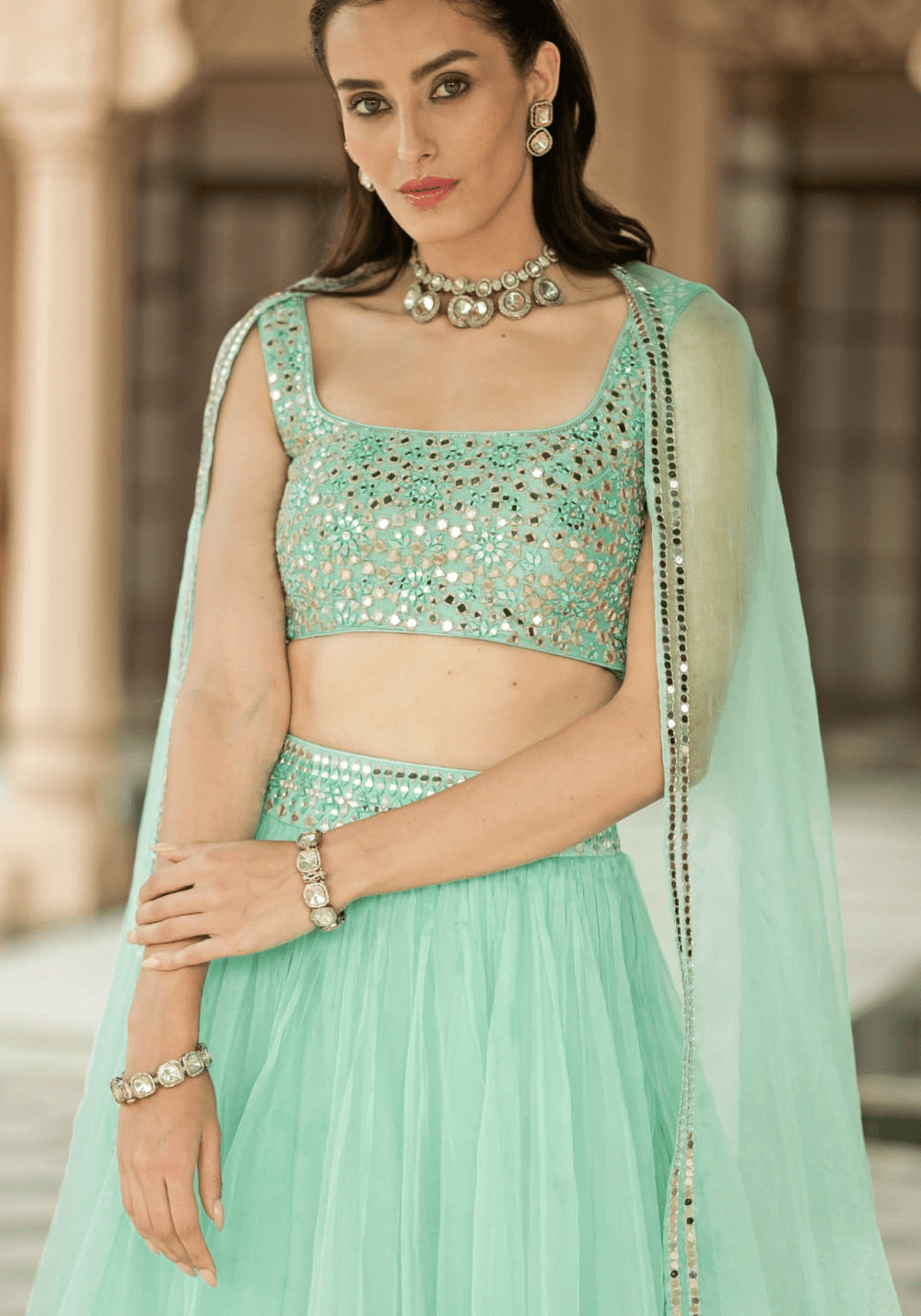 Mint Blue Organza Lehenga Set Esha Koul - Fabilicious Fashion