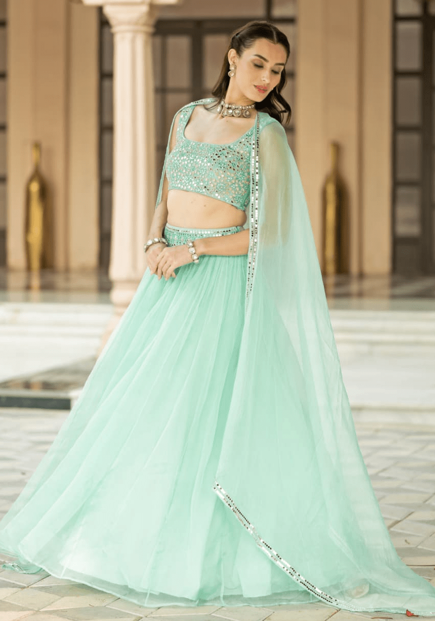 Mint Blue Organza Lehenga Set Esha Koul - Fabilicious Fashion