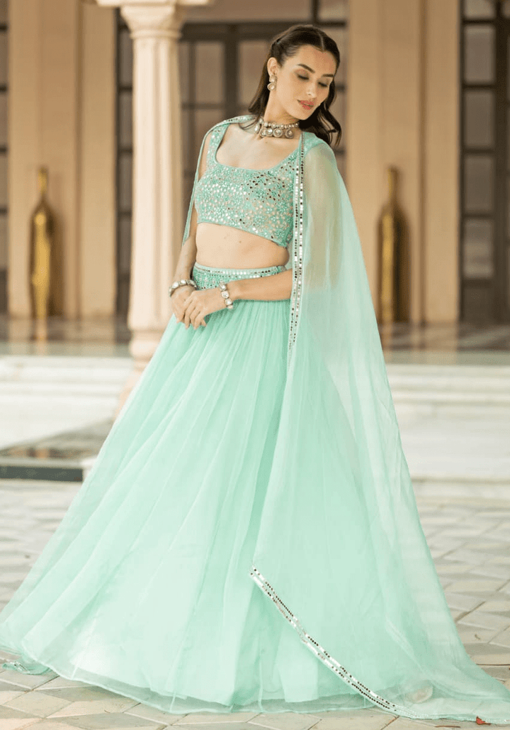 Mint Blue Organza Lehenga Set Esha Koul - Fabilicious Fashion