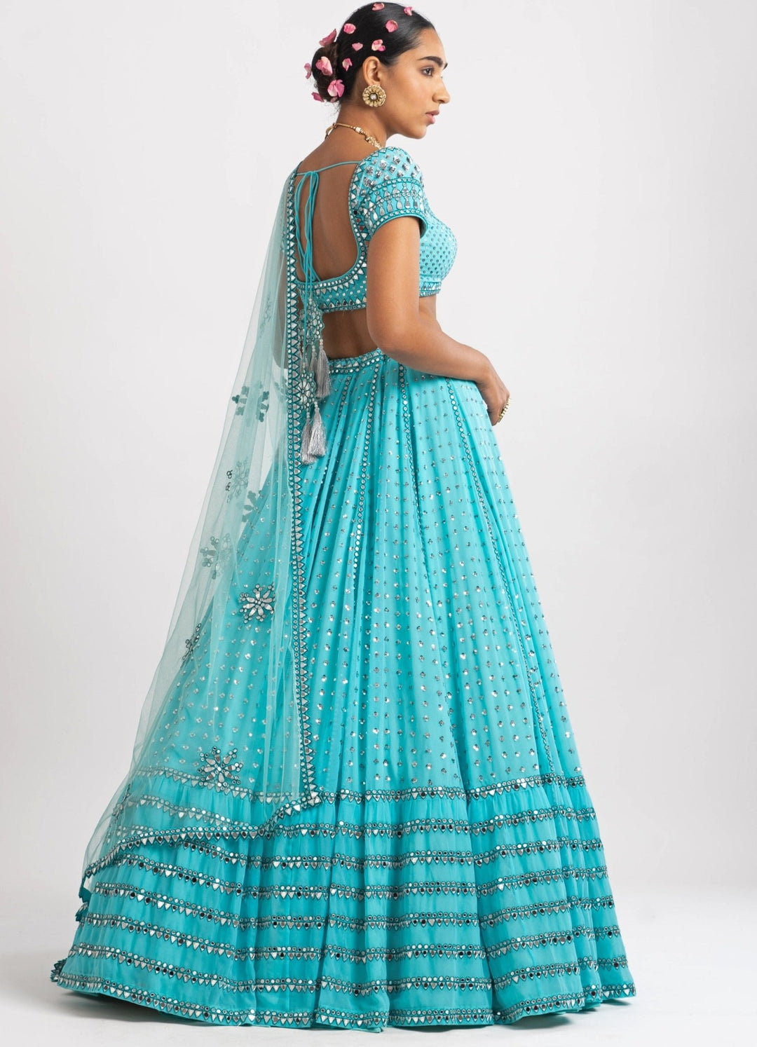 Mint Blue Single Tier Lehenga Set Vvani by Vani Vats - Fabilicious Fashion