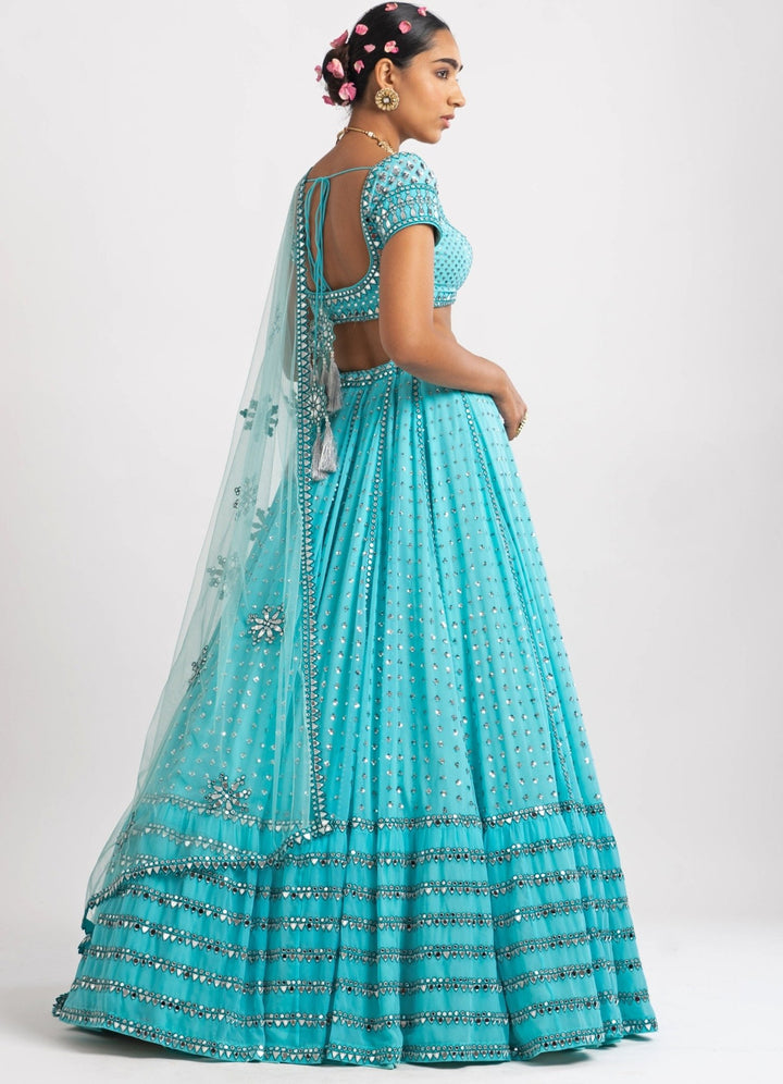 Mint Blue Single Tier Lehenga Set Vvani by Vani Vats - Fabilicious Fashion