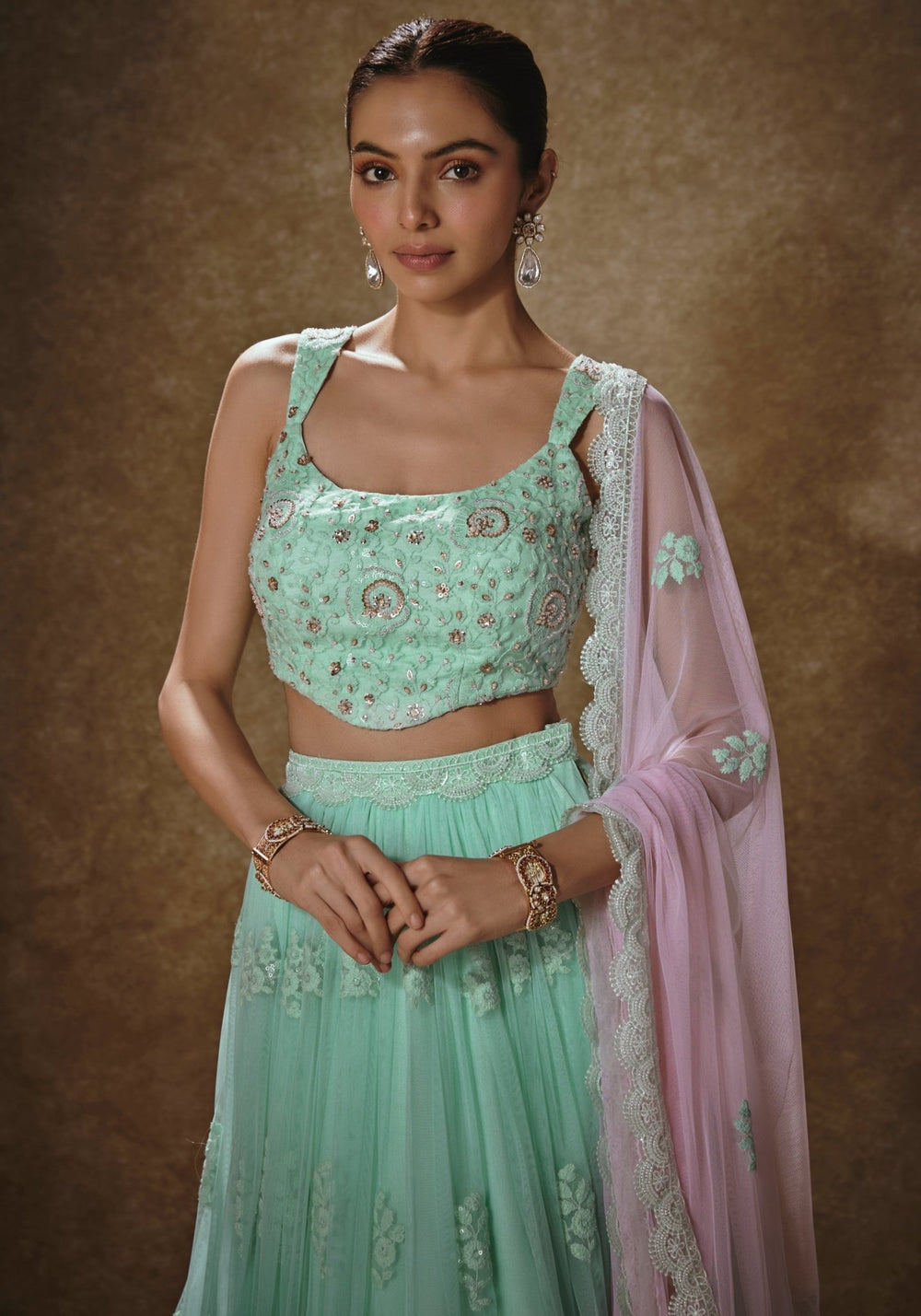 Mint Green And Blush Pink Lehenga Set Renee Label - Fabilicious Fashion