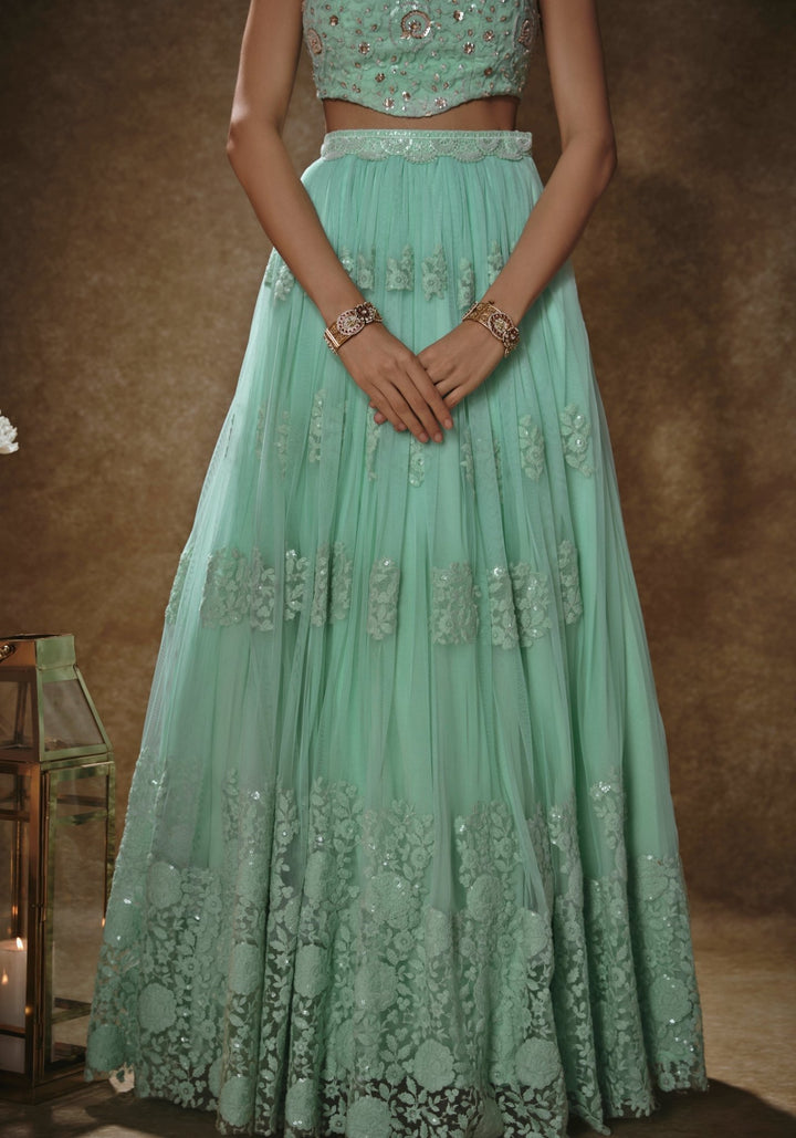 Mint Green And Blush Pink Lehenga Set Renee Label - Fabilicious Fashion