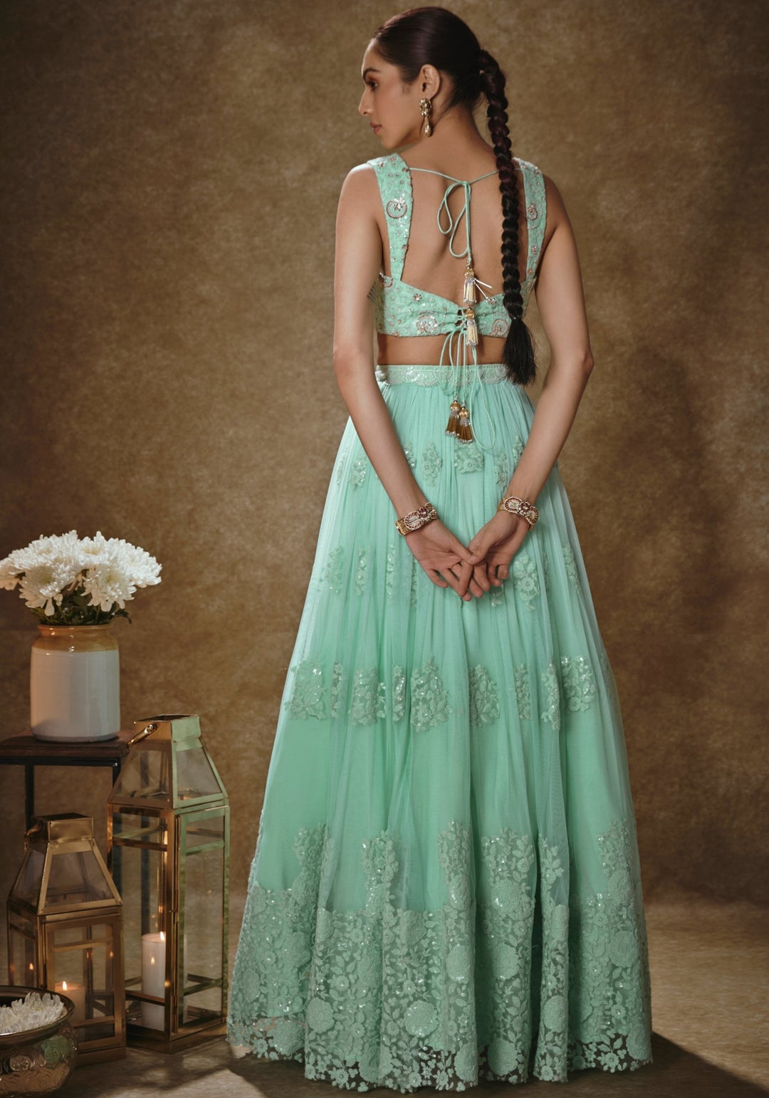 Mint Green And Blush Pink Lehenga Set Renee Label - Fabilicious Fashion