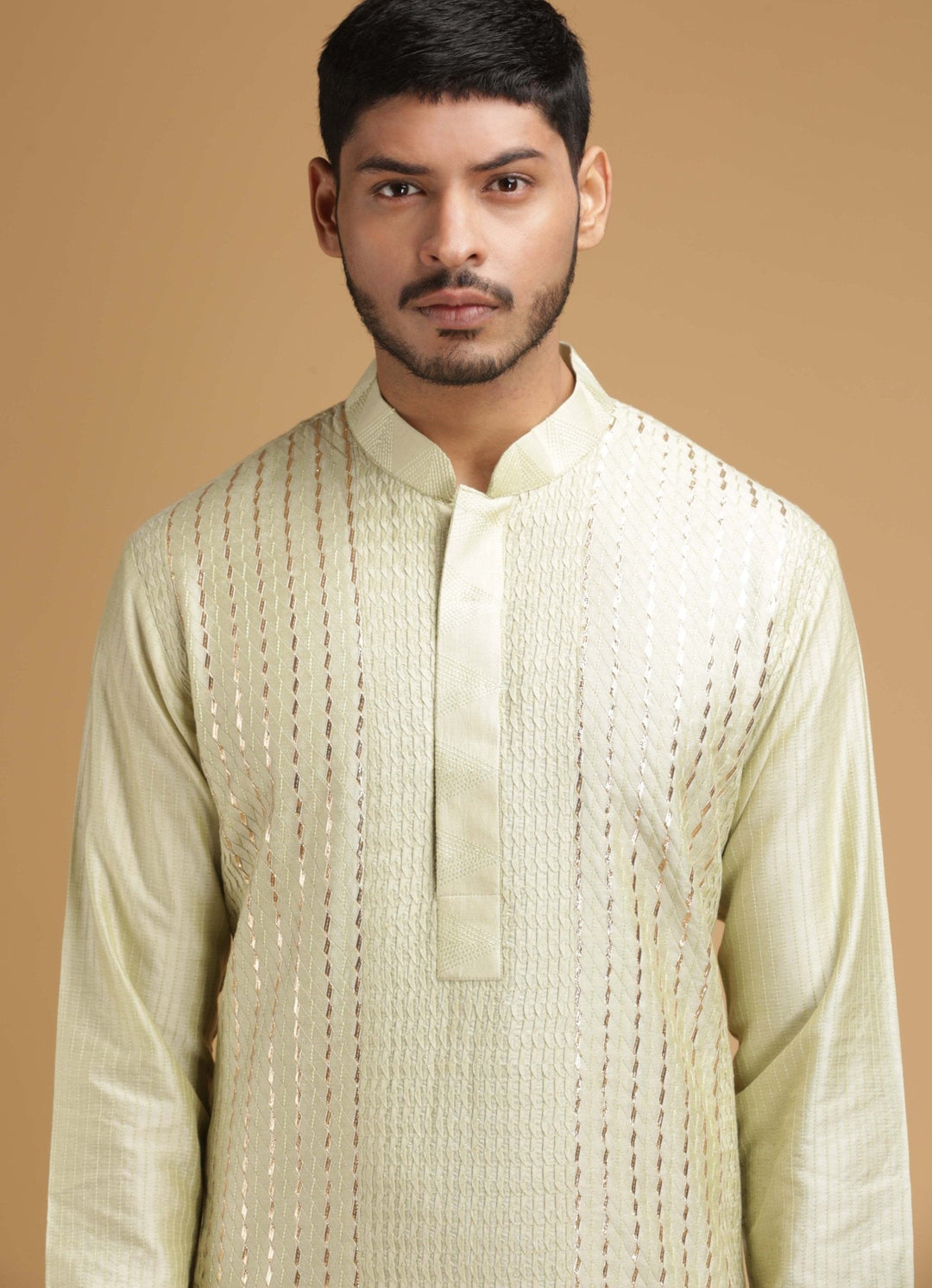 Mint Green and Silver Silk Kurta Set Chatenya Mittal - Fabilicious Fashion