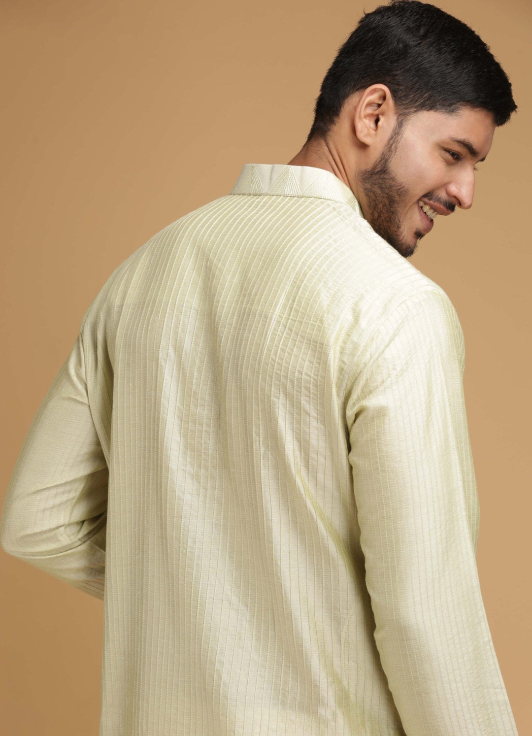 Mint Green and Silver Silk Kurta Set Chatenya Mittal - Fabilicious Fashion