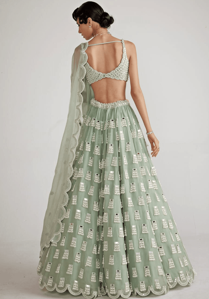 Mint Green Chandelier Drop Lehenga Set Vvani By Vani Vats - Fabilicious Fashion