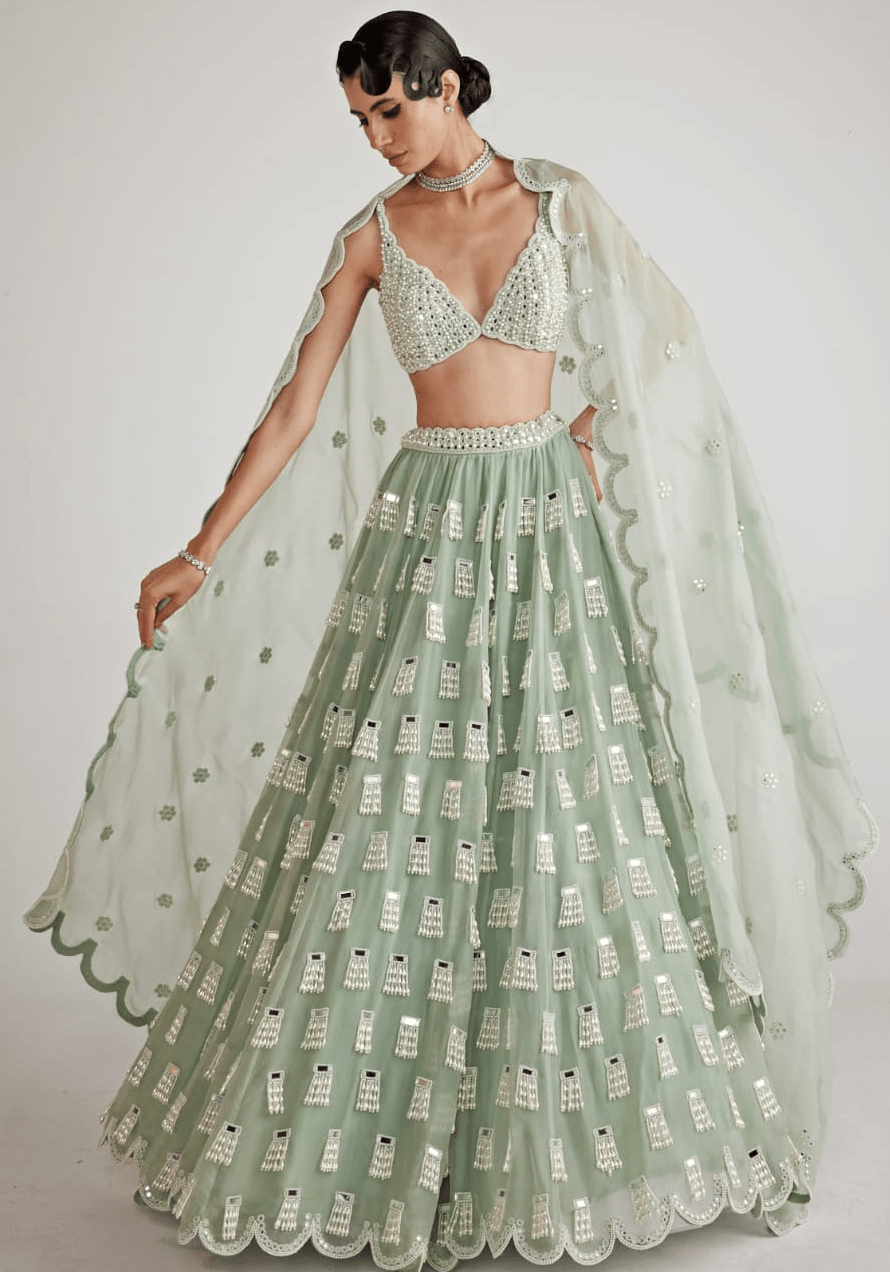 Mint Green Chandelier Drop Lehenga Set Vvani By Vani Vats - Fabilicious Fashion