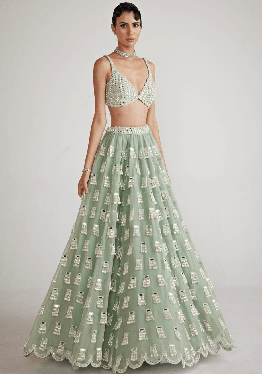 Mint Green Chandelier Drop Lehenga Set Vvani By Vani Vats - Fabilicious Fashion