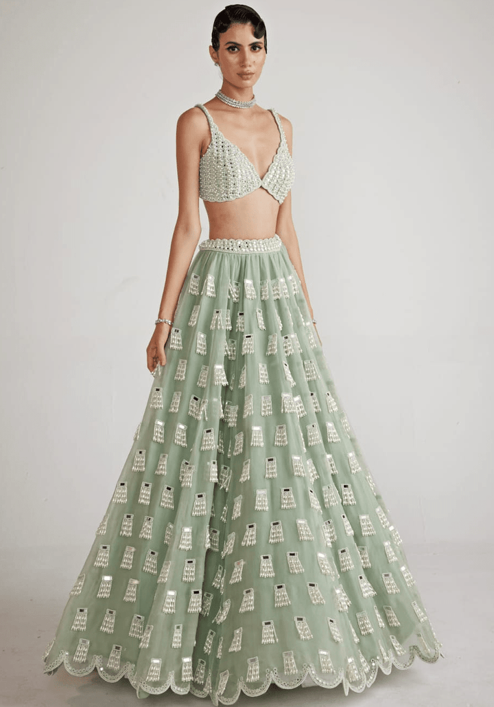 Mint Green Chandelier Drop Lehenga Set Vvani By Vani Vats - Fabilicious Fashion