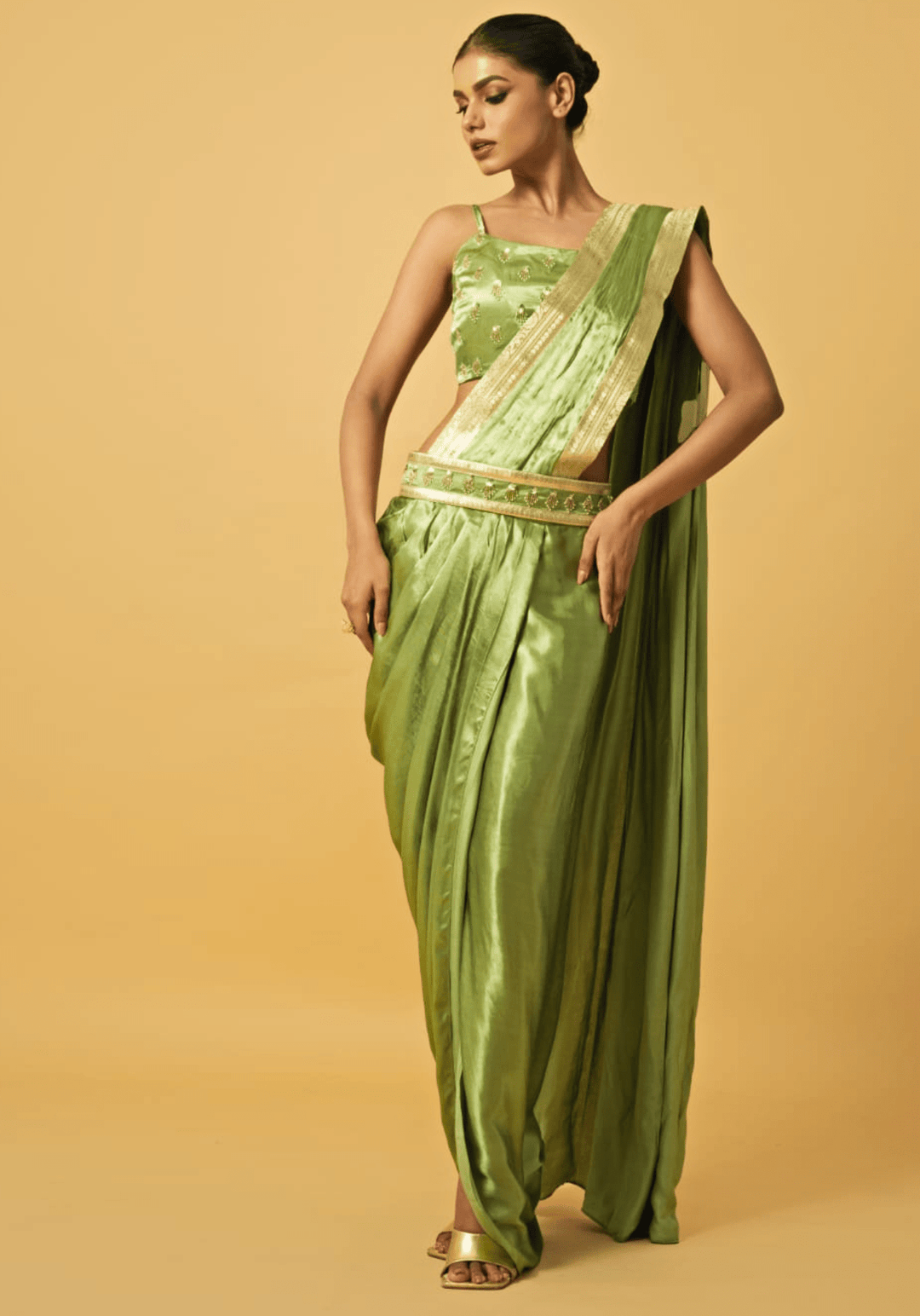 Mint Green Embroidered Dhoti Saree Quench A Thirst - Fabilicious Fashion