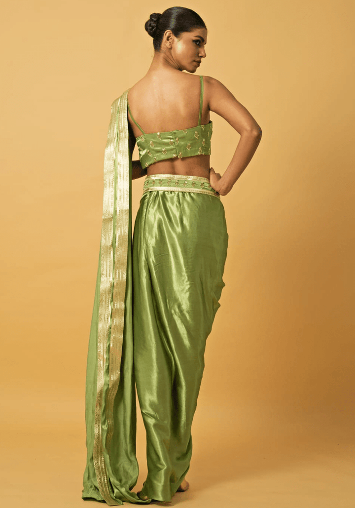 Mint Green Embroidered Dhoti Saree Quench A Thirst - Fabilicious Fashion
