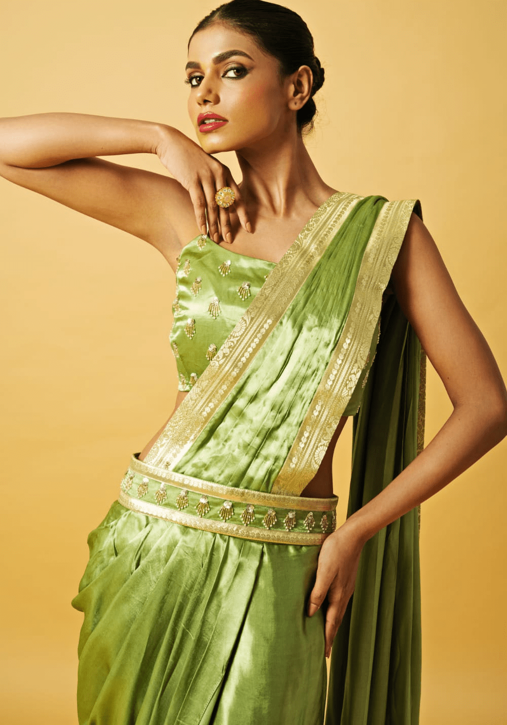 Mint Green Embroidered Dhoti Saree Quench A Thirst - Fabilicious Fashion