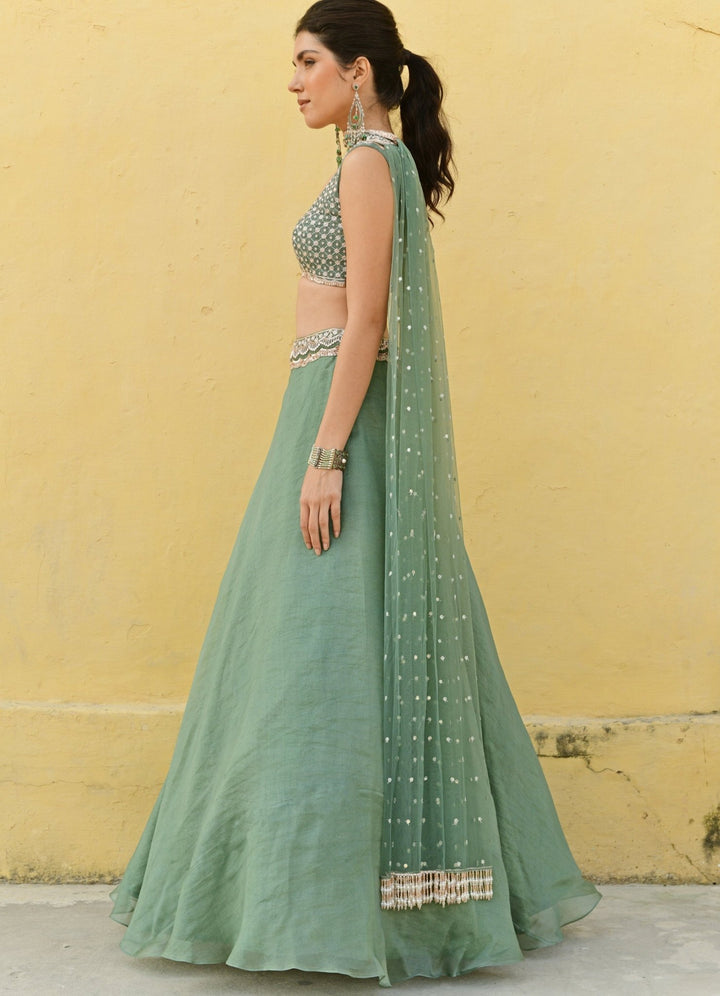 Chamee and Palak Mint Green Embroidered Lehenga SetFabilicious Fashion