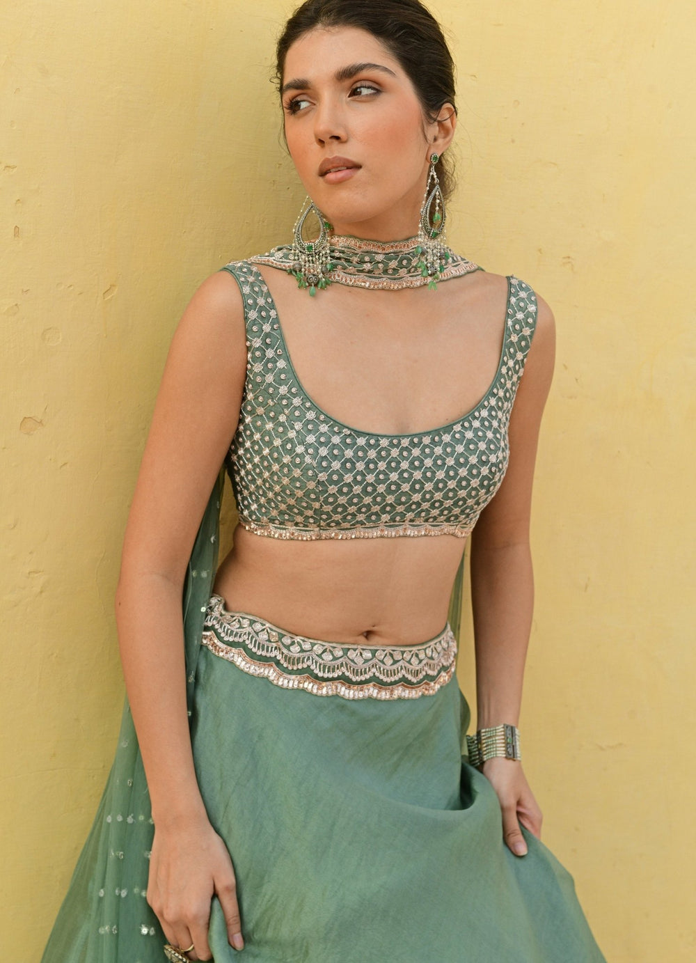Chamee and Palak Mint Green Embroidered Lehenga SetFabilicious Fashion