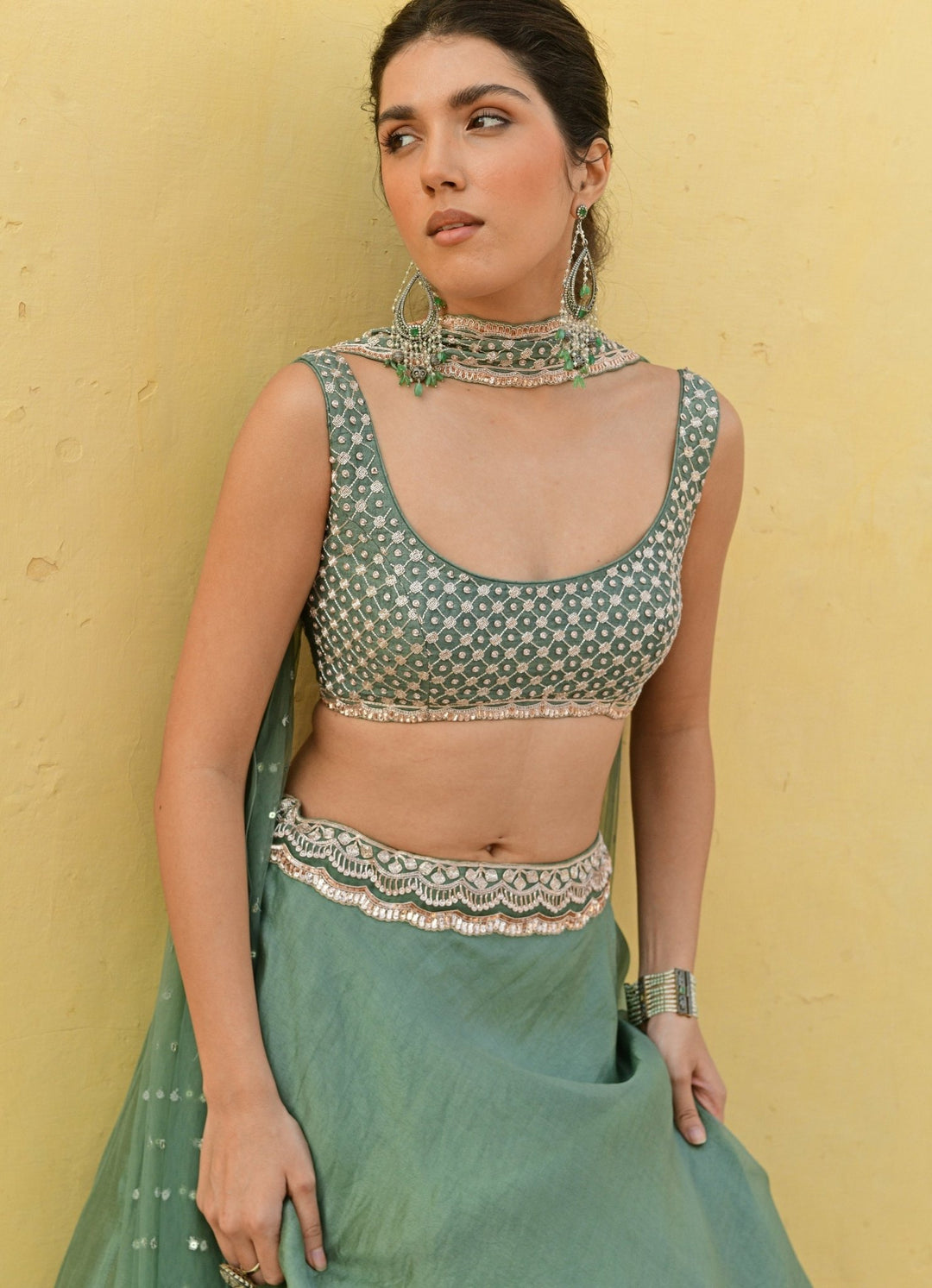 Chamee and Palak Mint Green Embroidered Lehenga SetFabilicious Fashion
