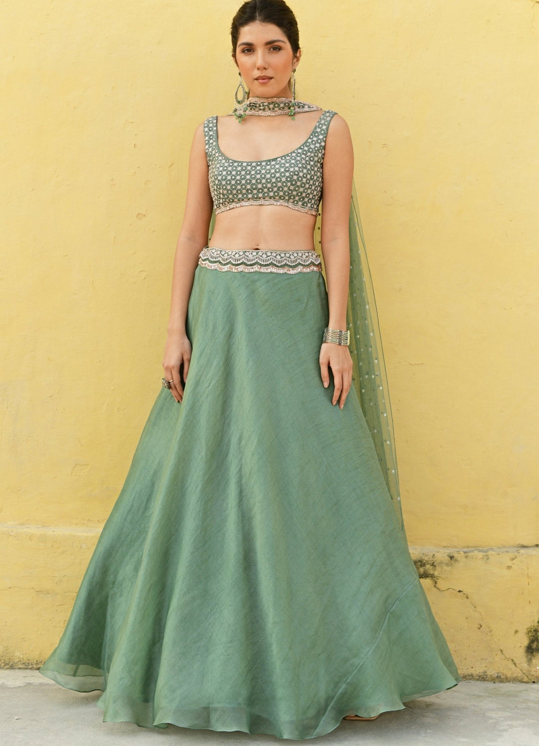 Chamee and Palak Mint Green Embroidered Lehenga SetFabilicious Fashion