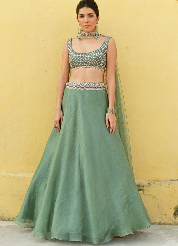 Chamee and Palak Mint Green Embroidered Lehenga SetFabilicious Fashion
