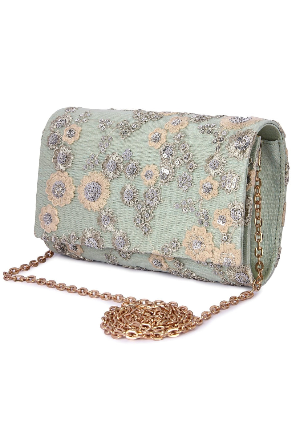 Mint Green Floral Clutch The Purple Sack - Fabilicious Fashion