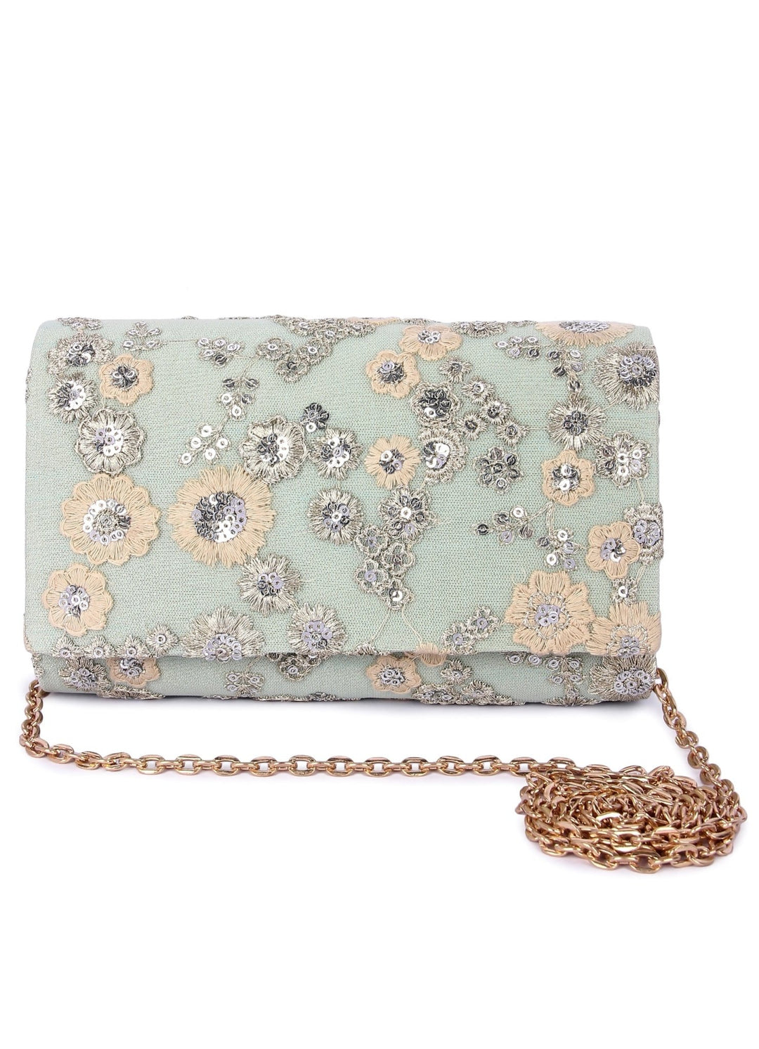 Mint Green Floral Clutch The Purple Sack - Fabilicious Fashion