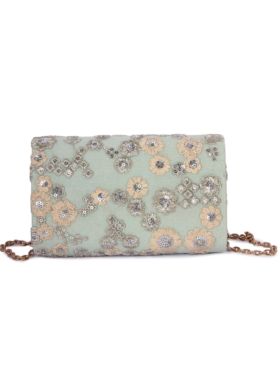 Mint Green Floral Clutch The Purple Sack - Fabilicious Fashion