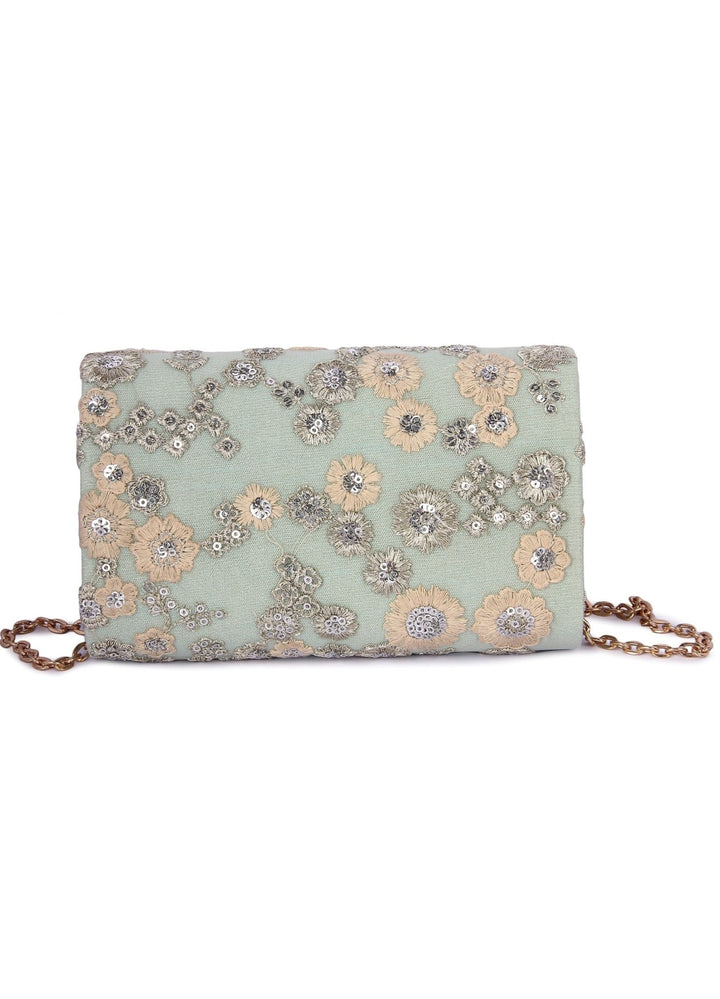 Mint Green Floral Clutch The Purple Sack - Fabilicious Fashion