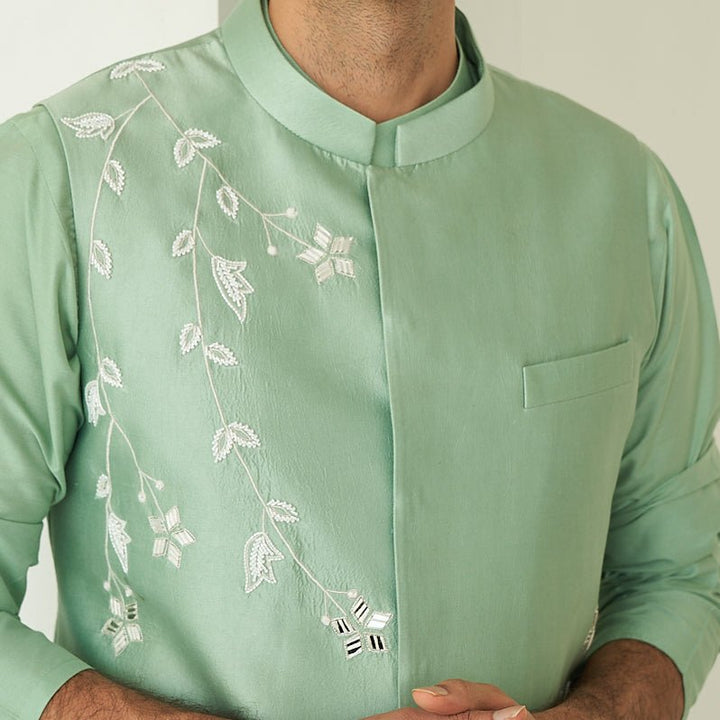 Mint Green Jacket Set Contrast by Parth - Fabilicious Fashion