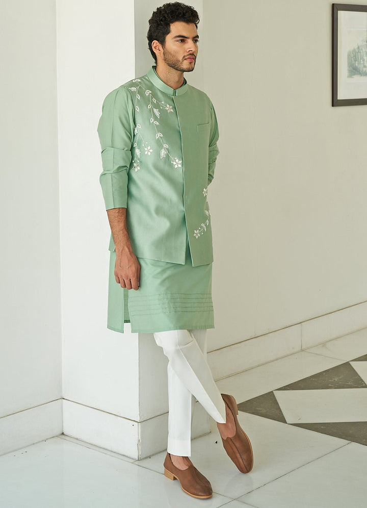 Mint Green Jacket Set Contrast by Parth - Fabilicious Fashion