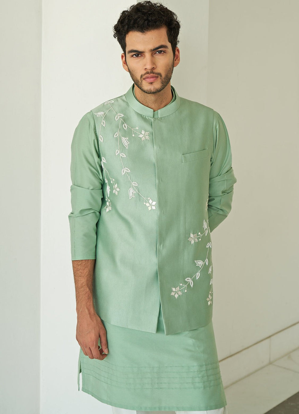 Mint Green Jacket Set Contrast by Parth - Fabilicious Fashion