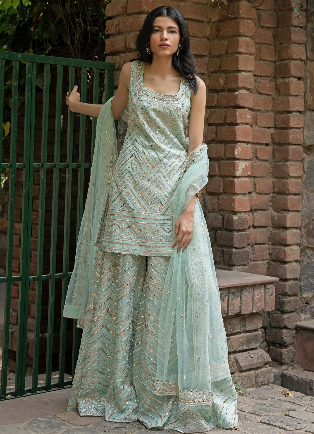 Mint Green Organza Sharara Set Angad Singh - Fabilicious Fashion