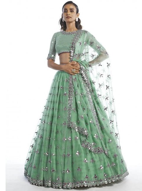 Mint Green Pleated Lehenga Set Vvani by Vani Vats - Fabilicious Fashion