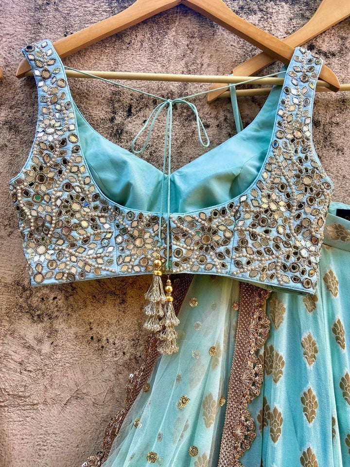 Mint Green Ruffle Lehenga With Embellished Blouse And Dupatta Priti Sahni - Fabilicious Fashion