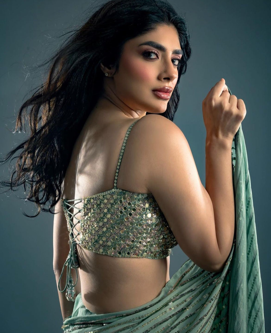 Mint Green Sequinned Saree set Prevasu - Fabilicious Fashion