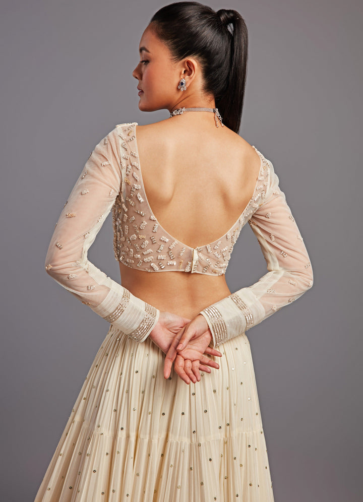 Mirai Ivory Tiered Lehenga Set Chamee n Palak - Fabilicious Fashion