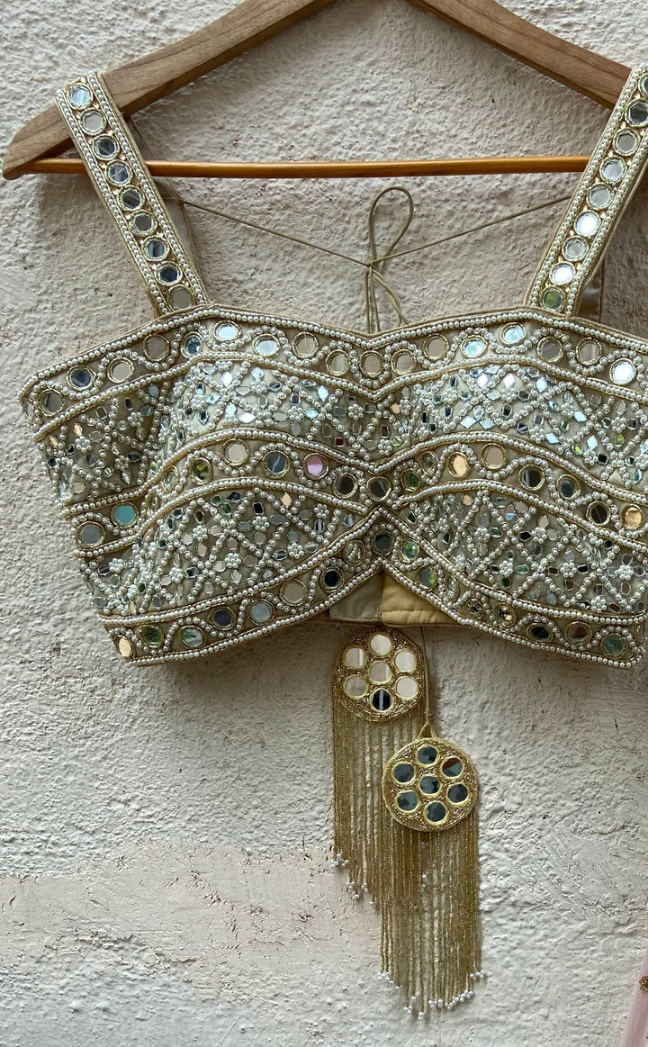 Mirror and Pearl Hand Embroidered Bustier Blouse Priti Sahni - Fabilicious Fashion