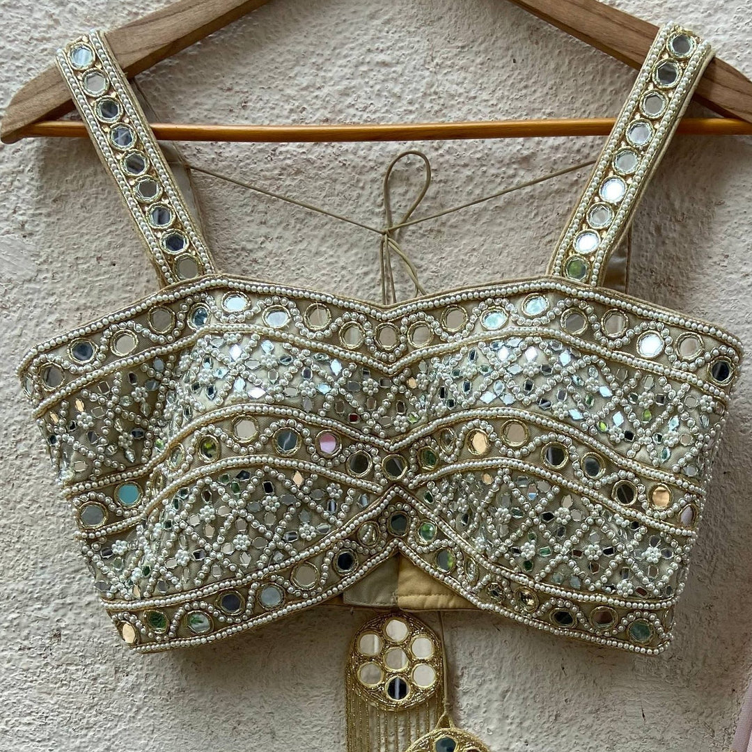 Mirror and Pearl Hand Embroidered Bustier Blouse Priti Sahni - Fabilicious Fashion