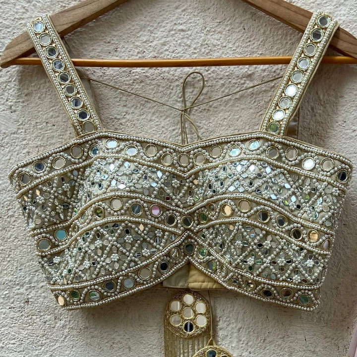 Mirror and Pearl Hand Embroidered Bustier Blouse Priti Sahni - Fabilicious Fashion