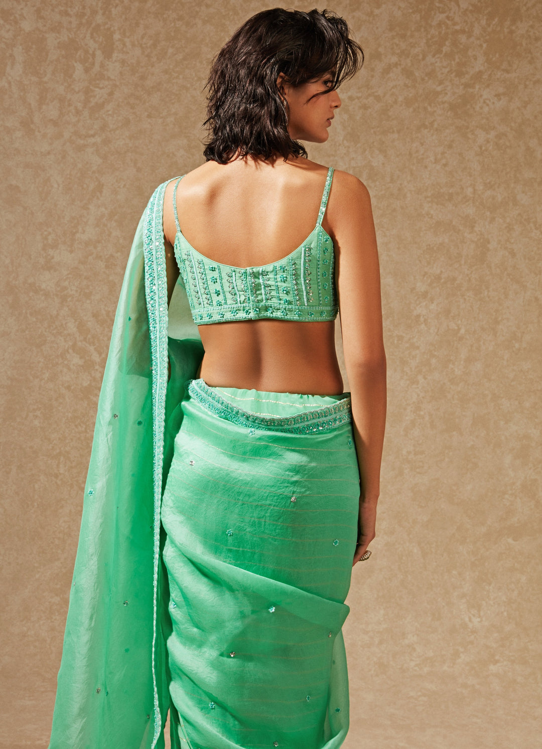 Misaki Green Sari Set Chamee n Palak - Fabilicious Fashion