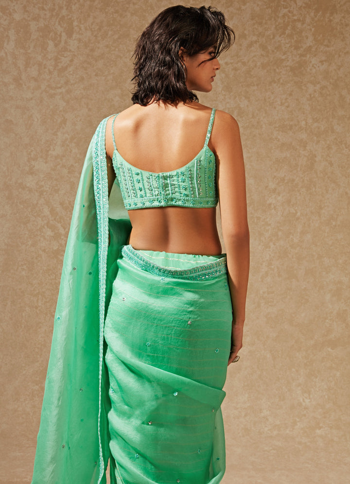 Misaki Green Sari Set Chamee n Palak - Fabilicious Fashion