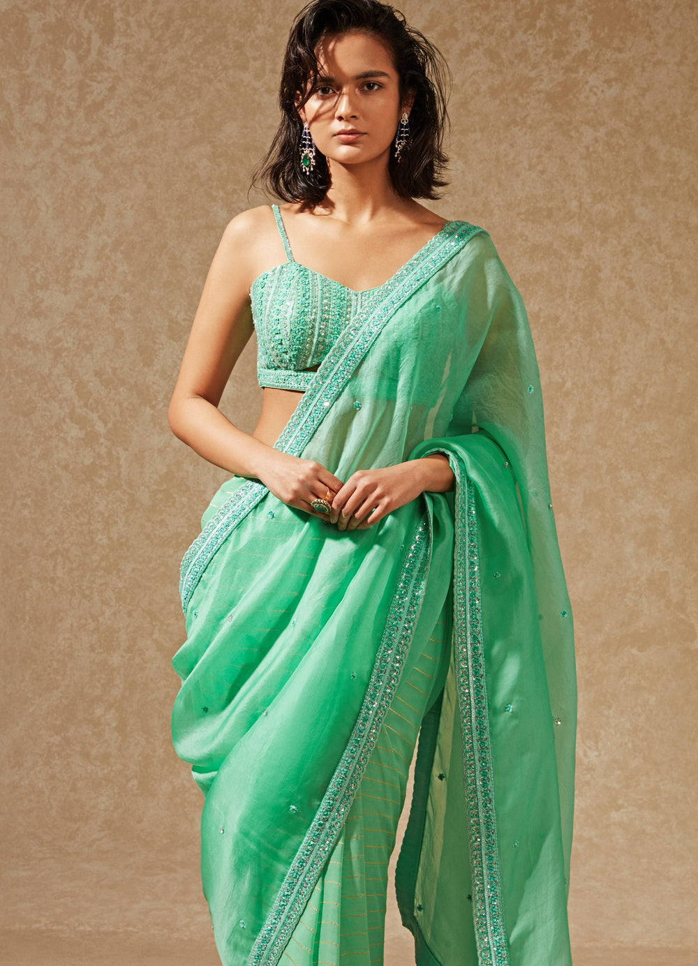 Misaki Green Sari Set Chamee n Palak - Fabilicious Fashion