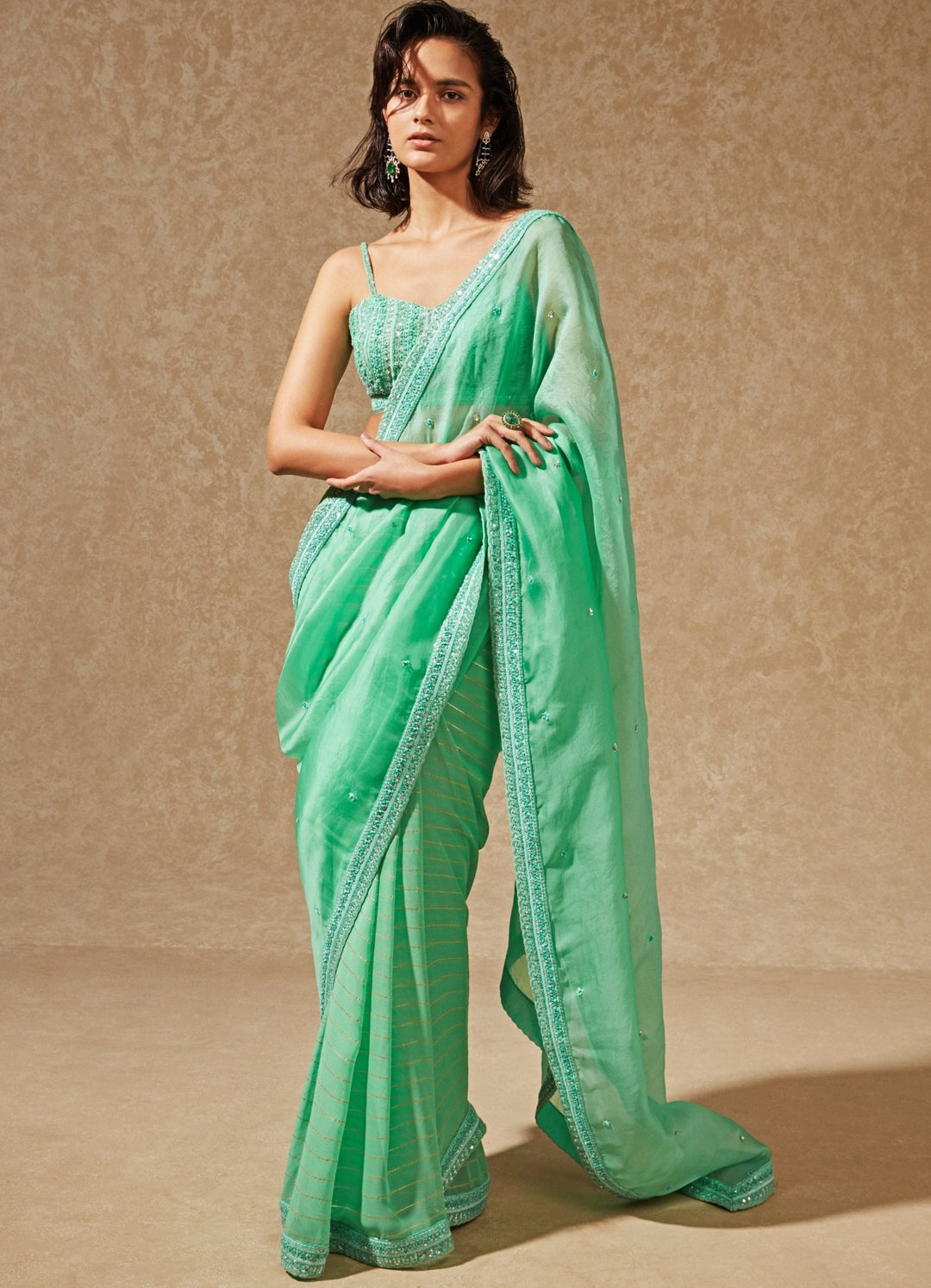 Misaki Green Sari Set Chamee n Palak - Fabilicious Fashion