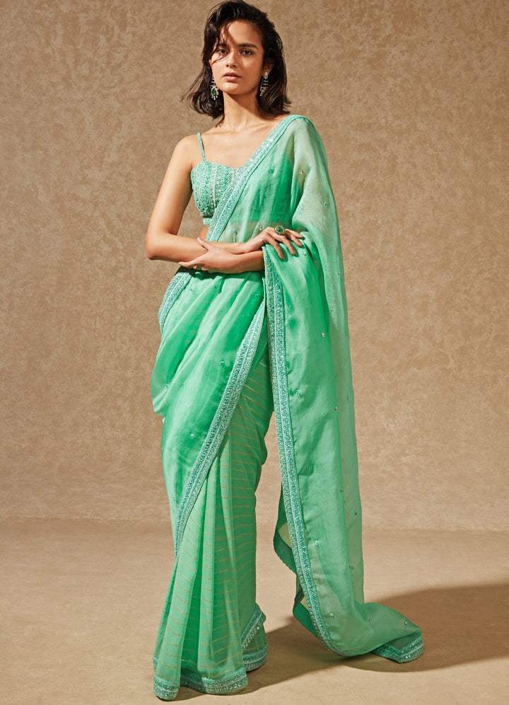 Misaki Green Sari Set Chamee n Palak - Fabilicious Fashion