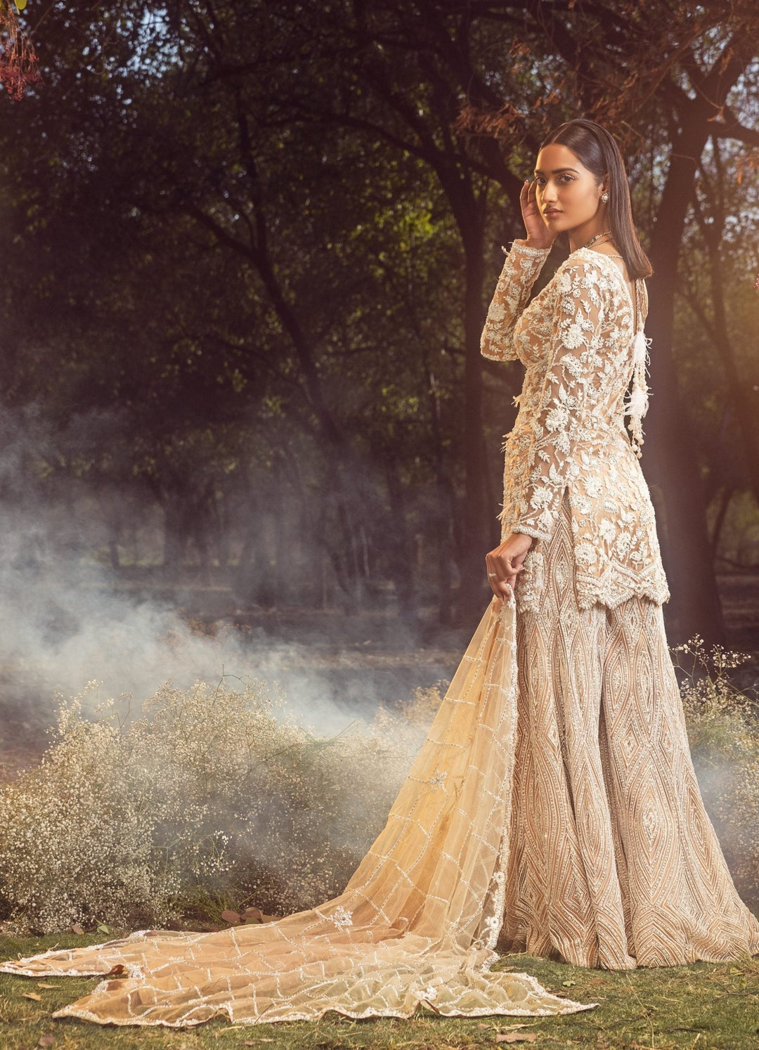 Mocha Hued Embroidered Kurta and Sharara Set Nitika Gujral - Fabilicious Fashion