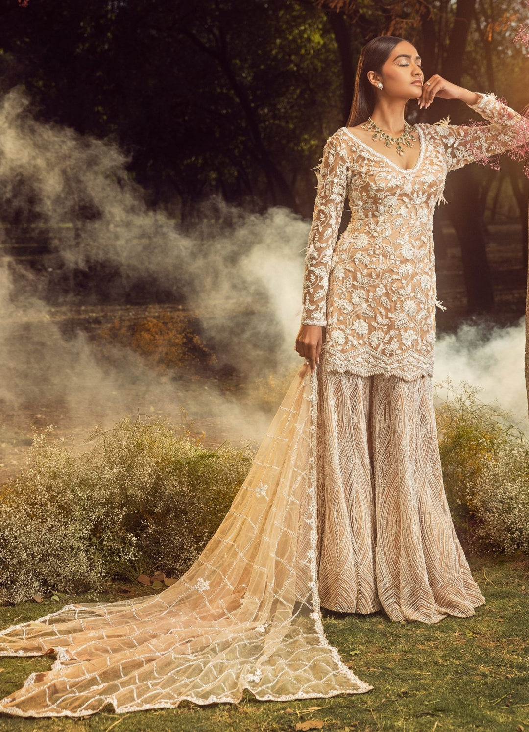 Mocha Hued Embroidered Kurta and Sharara Set Nitika Gujral - Fabilicious Fashion