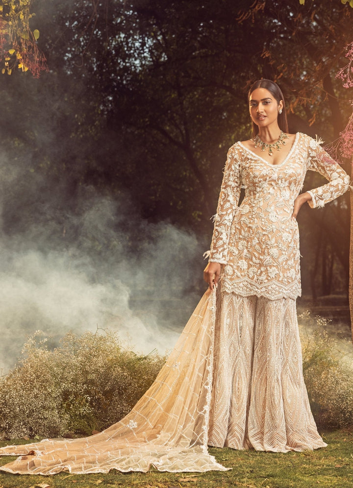 Mocha Hued Embroidered Kurta and Sharara Set Nitika Gujral - Fabilicious Fashion
