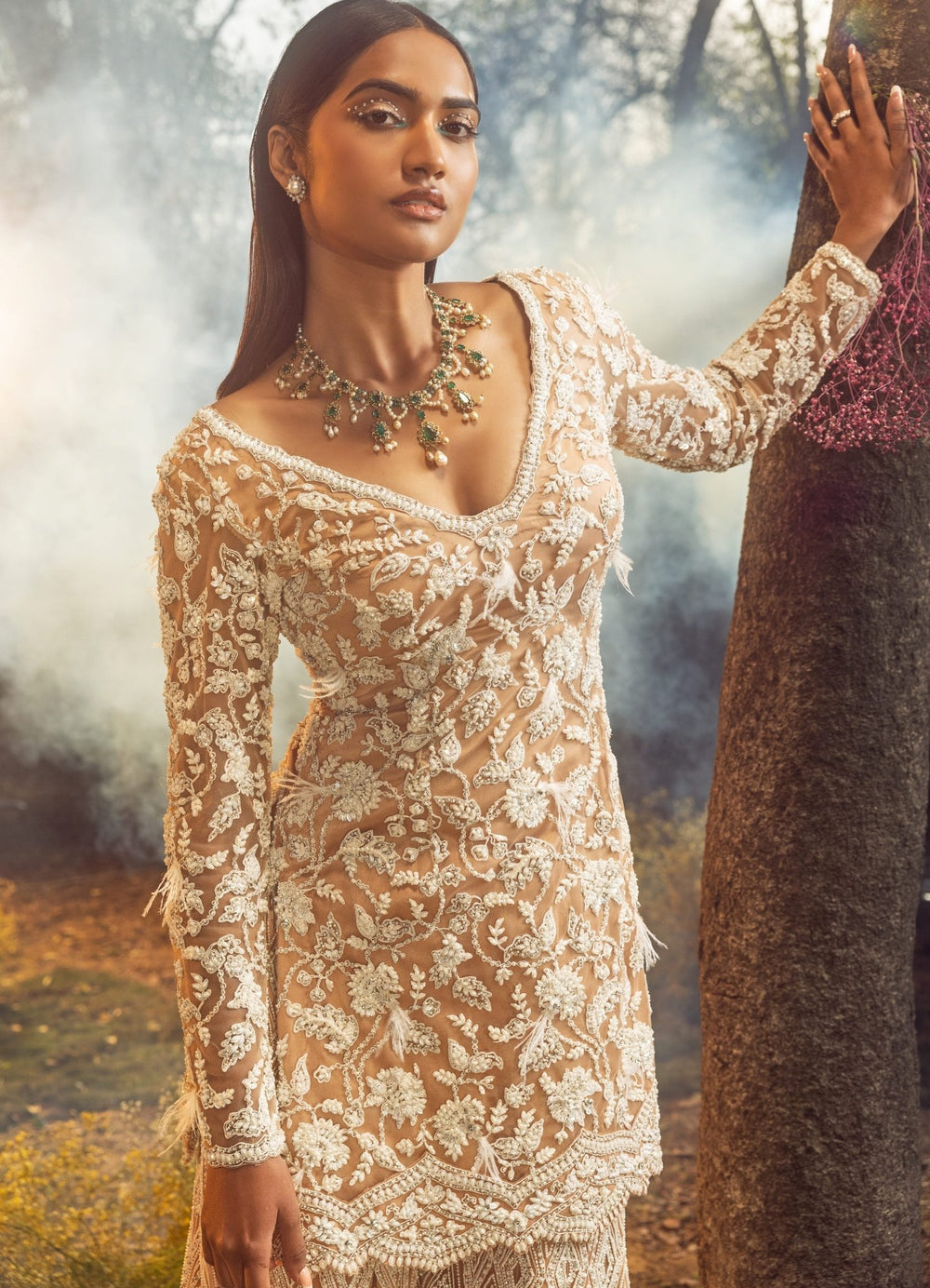 Mocha Hued Embroidered Kurta and Sharara Set Nitika Gujral - Fabilicious Fashion