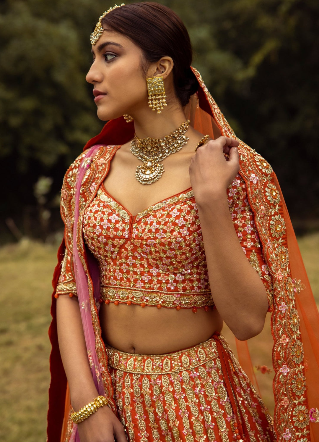 Mohini Rust Double Dupatta Embroidered Silk Lehenga Set Angad Singh - Fabilicious Fashion