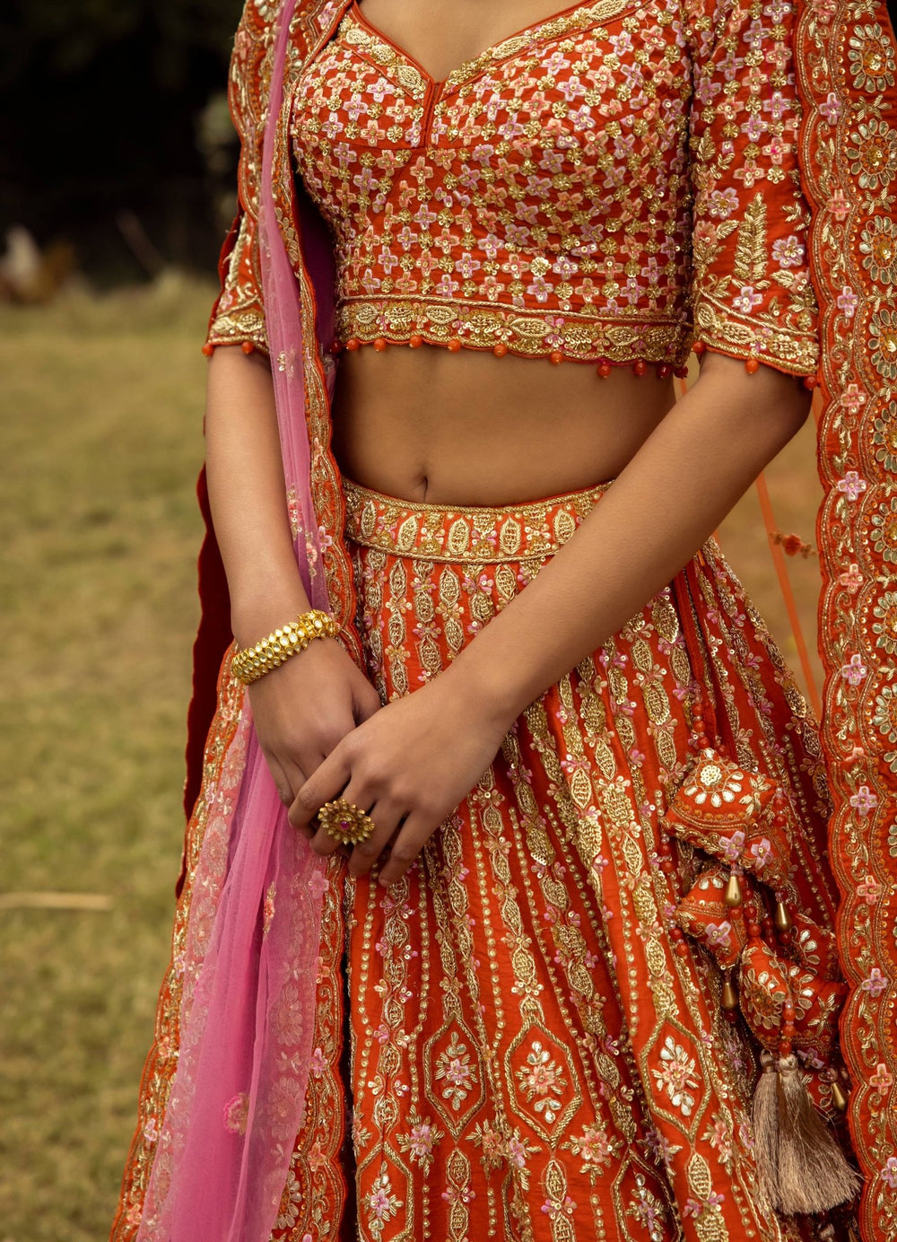 Mohini Rust Double Dupatta Embroidered Silk Lehenga Set Angad Singh - Fabilicious Fashion