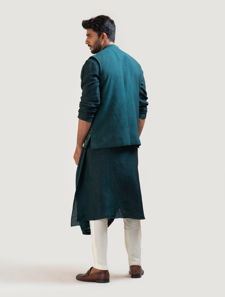 Moss Green Embroidered Nehru Smriti - Fabilicious Fashion