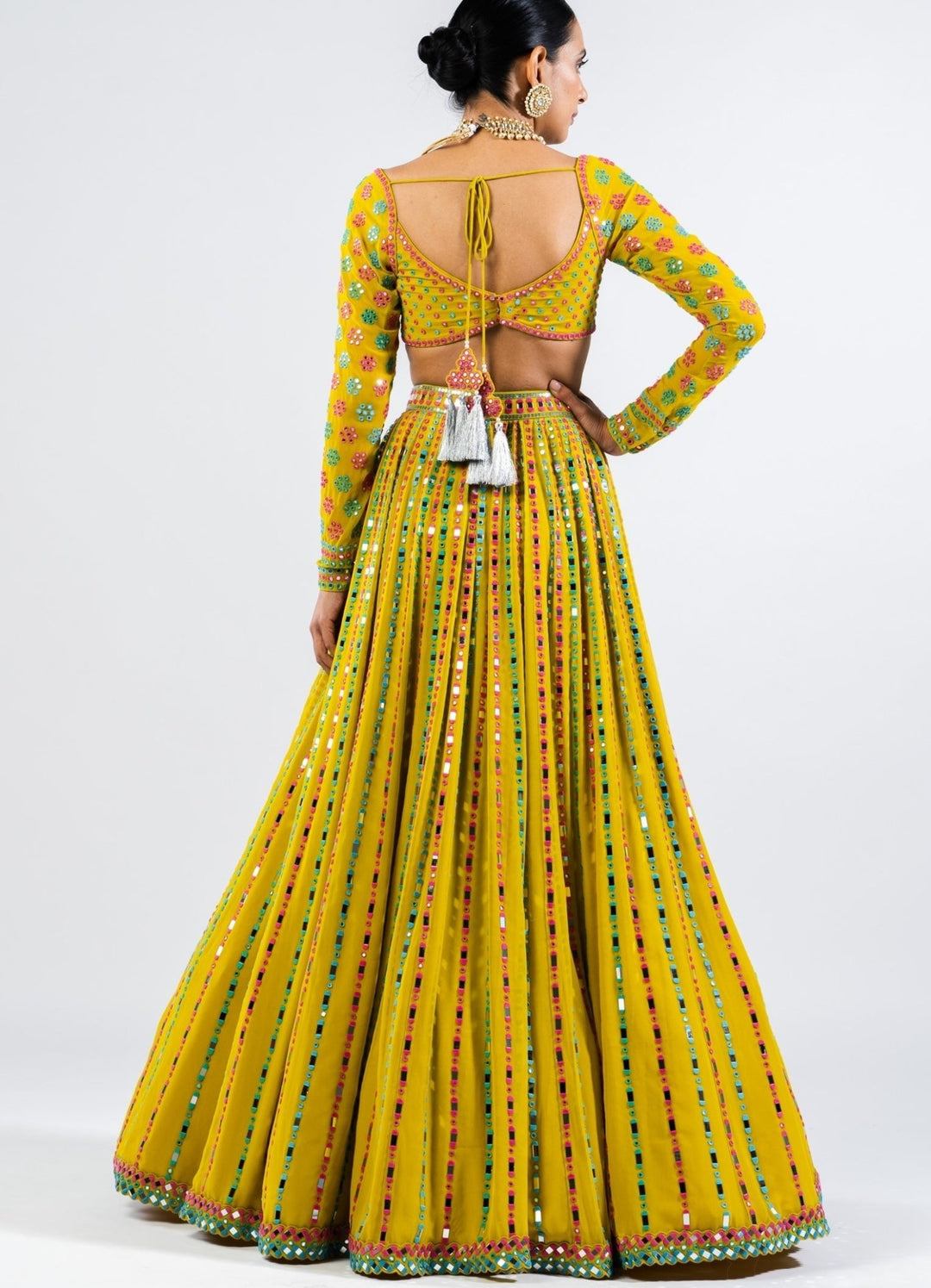 Moss Green Flower Lehenga and Full Sleeves Embroidered Blouse Set Vvani by Vani Vats - Fabilicious Fashion